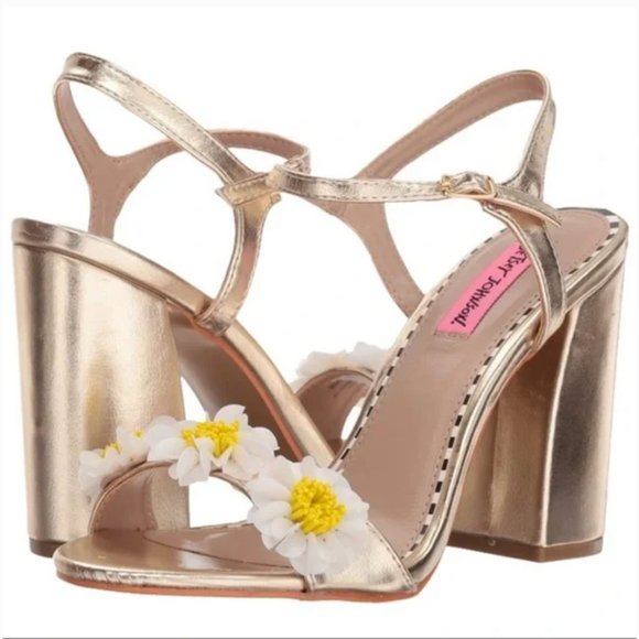 Betsey Johnson Sedona Daisy Heeled Sandals in Gold Shimmer - Picture 1 of 6
